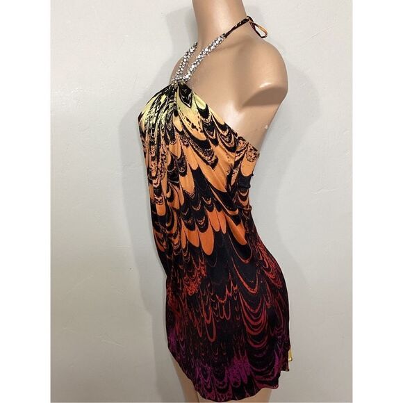 New. SKY multicolored silk mini dress with crystal rope at neck. Retails $249 - Picture 5 of 7